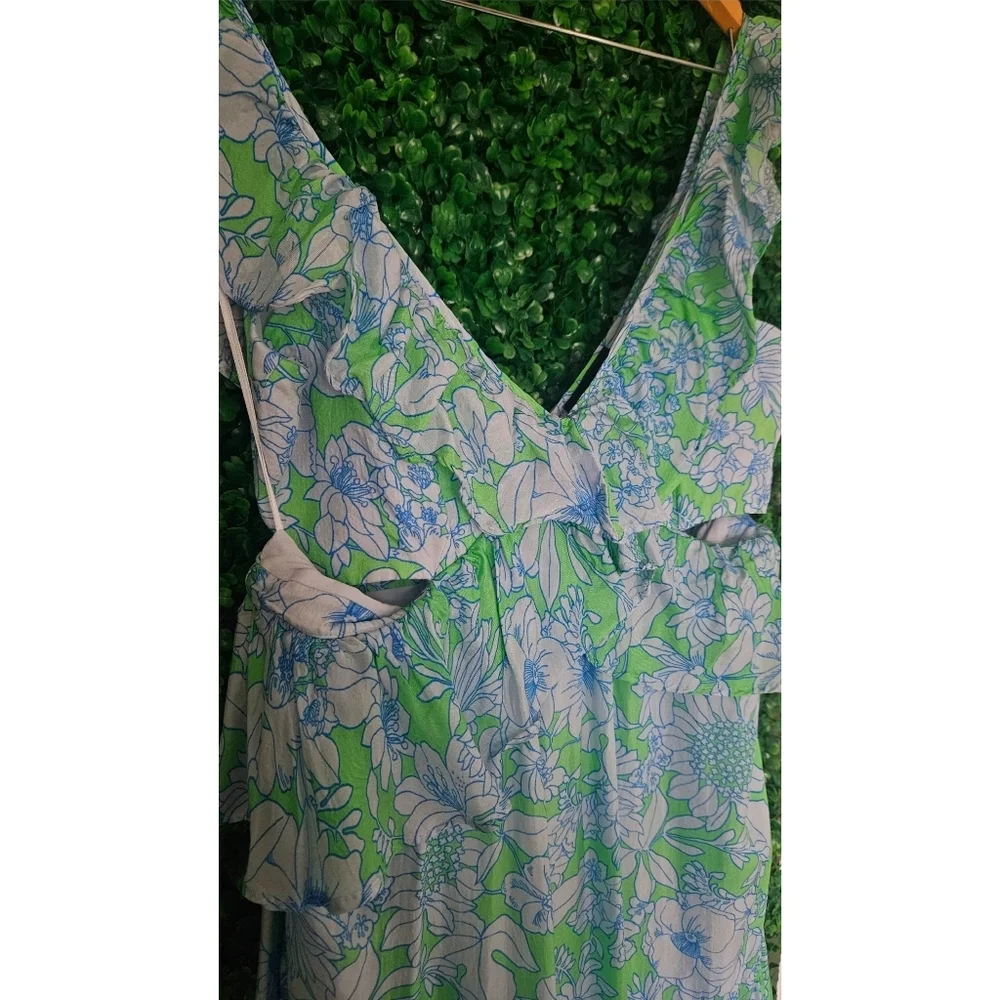 J.Crew Collection ruffle-trim cutout maxi dress in lime floral - Picture 11 of 12